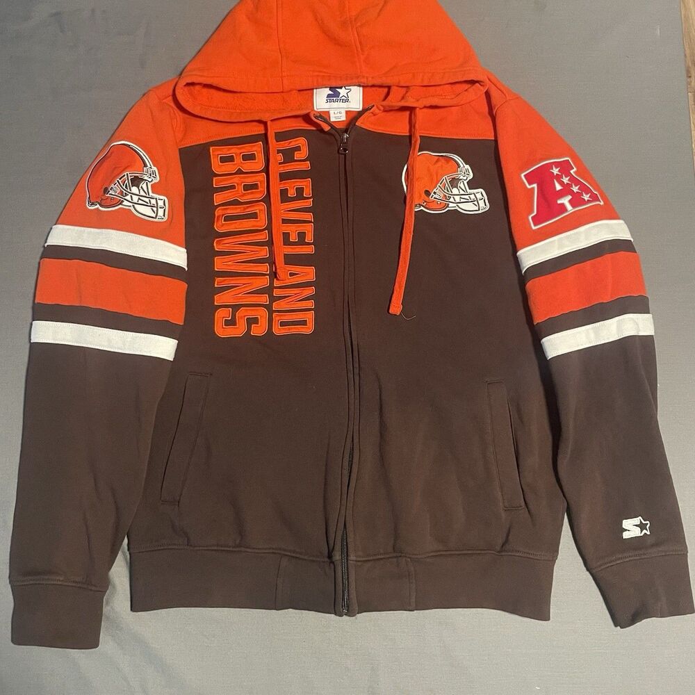 Vintage Starter Brown Cleveland Browns Extreme Full-Zip Hoodie Jacket Men's L